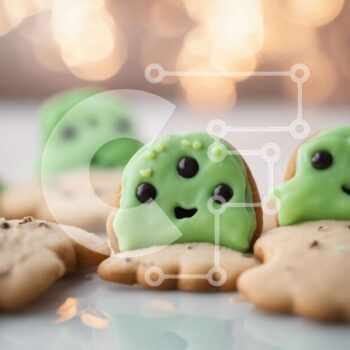 Intra Συλλεκτικό Ξύλινο Παζλ Plywood  4mm - Green Ghost Cookies για το Halloween Party Σε Ξύλινο Κουτί - Διαστάσεις: 10x10 cm – 25 κομμάτια - Image 1