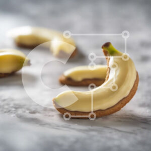 Intra Συλλεκτικό Ξύλινο Παζλ Plywood  4mm - Μπισκότα σε σχήμα μπανάνας με γέμιση κρέμας σε μαρμάρινη επιφάνεια Σε Ξύλινο Κουτί - Διαστάσεις: 10x10 cm – 25 κομμάτια