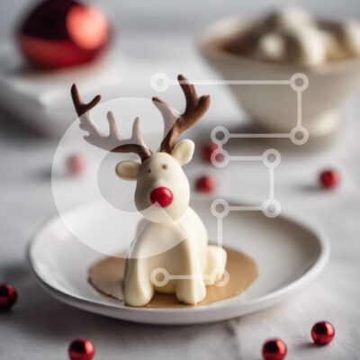 Intra Συλλεκτικό Ξύλινο Παζλ Plywood  4mm - Χριστουγεννιάτικο επιδόρπιο σε σχήμα τάρανδου σε λευκό πιάτο με κόκκινες και λευκές διακοσμήσεις Σε Ξύλινο Κουτί - Διαστάσεις: 10x10 cm – 25 κομμάτια - Image 1