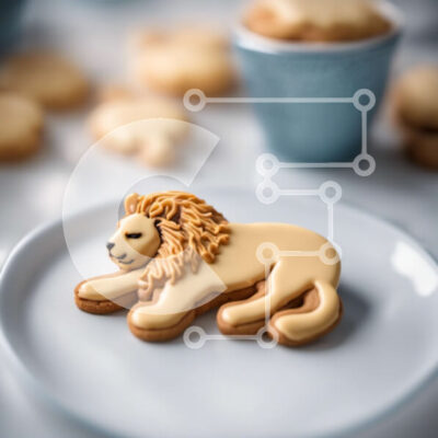 Intra Συλλεκτικό Ξύλινο Παζλ Plywood  4mm - Περίτεχνα διακοσμημένο μπισκότο λιονταριού σε λευκό πιάτο Σε Ξύλινο Κουτί - Διαστάσεις: 10x10 cm – 25 κομμάτια - Image 1