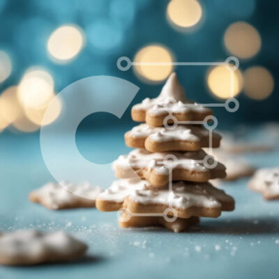 Intra Συλλεκτικό Ξύλινο Παζλ Plywood  4mm - Στοίβα από χριστουγεννιάτικα μπισκότα σε χιονισμένη επιφάνεια Σε Ξύλινο Κουτί - Διαστάσεις: 10x10 cm – 25 κομμάτια - Image 1