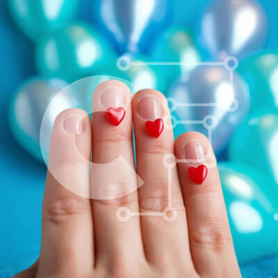 Intra Συλλεκτικό Ξύλινο Παζλ Plywood  4mm - Γυναικείο χέρι με καρφιά σε σχήμα καρδιάς και μπλε μπαλόνια Σε Ξύλινο Κουτί - Διαστάσεις: 10x10 cm – 25 κομμάτια - Image 1