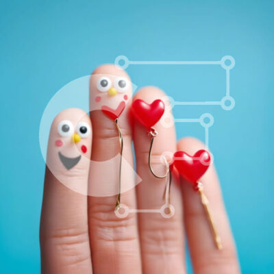 Intra Συλλεκτικό Ξύλινο Παζλ Plywood  4mm - Δάχτυλο με πρόσωπα σε σχήμα καρδιάς και κόκκινα μπαλόνια Σε Ξύλινο Κουτί - Διαστάσεις: 10x10 cm – 25 κομμάτια - Image 1