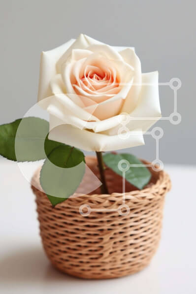 Intra Συλλεκτικό Ξύλινο Παζλ Plywood  4mm - Όμορφο μονό λευκό τριαντάφυλλο σε ψάθινο καλάθι Σε Ξύλινο Κουτί - Διαστάσεις: 10x10 cm – 25 κομμάτια