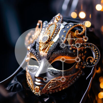 Intra Συλλεκτικό Ξύλινο Παζλ Plywood  4mm - Χρυσή και ασημένια μάσκα μεταμφίεσης σε μαύρο φόντο Σε Ξύλινο Κουτί - Διαστάσεις: 10x10 cm – 25 κομμάτια - Image 1