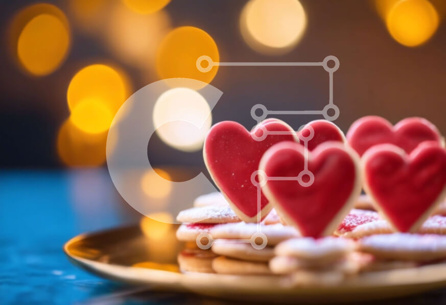 Intra Συλλεκτικό Ξύλινο Παζλ Plywood  4mm - Μπισκότα σε σχήμα καρδιάς σε χρυσό πιάτο Σε Ξύλινο Κουτί - Διαστάσεις: 10x10 cm – 25 κομμάτια