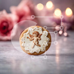 Intra Συλλεκτικό Ξύλινο Παζλ Plywood  4mm - Μπισκότο σε σχήμα αγγέλου με ροζ τριαντάφυλλα και κεριά Σε Ξύλινο Κουτί - Διαστάσεις: 10x10 cm – 25 κομμάτια