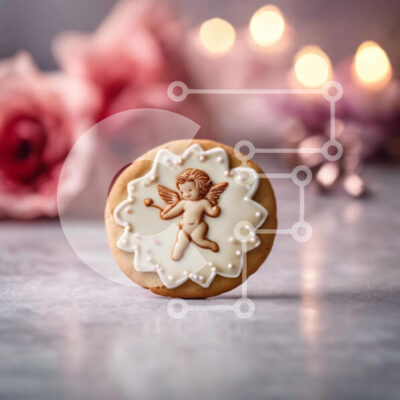 Intra Συλλεκτικό Ξύλινο Παζλ Plywood 4mm - Μπισκότο σε σχήμα αγγέλου με ροζ τριαντάφυλλα και κεριά Σε Ξύλινο Κουτί - Διαστάσεις: 10x10 cm – 25 κομμάτια - Image 1