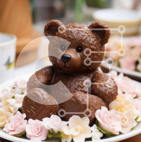 Intra Συλλεκτικό Ξύλινο Παζλ Plywood  4mm - Σοκολατένιο αρκουδάκι στο τραπέζι με λουλούδια και φλιτζάνια Σε Ξύλινο Κουτί - Διαστάσεις: 10x10 cm – 25 κομμάτια - Image 1