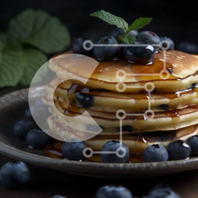 Intra Συλλεκτικό Ξύλινο Παζλ Plywood  4mm - Νόστιμη εικόνα με τηγανίτες με βατόμουρα και σιρόπι Σε Ξύλινο Κουτί - Διαστάσεις: 10x10 cm – 25 κομμάτια - Image 1