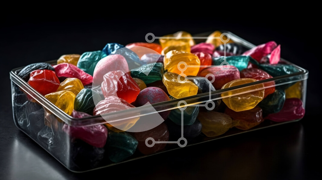 Intra Συλλεκτικό Ξύλινο Παζλ Plywood  4mm - Λαχταριστές Ποικιλία Gummy Candies σε διαφανές πλαστικό δοχείο Σε Ξύλινο Κουτί - Διαστάσεις: 10x10 cm – 25 κομμάτια