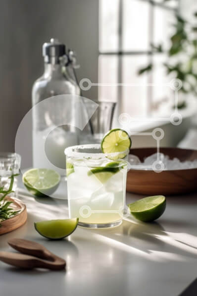 Intra Συλλεκτικό Ξύλινο Παζλ Plywood  4mm - Νόστιμη εικόνα της Μαργαρίτας με φέτες λάιμ σε πάγκο κουζίνας Σε Ξύλινο Κουτί - Διαστάσεις: 10x10 cm – 25 κομμάτια