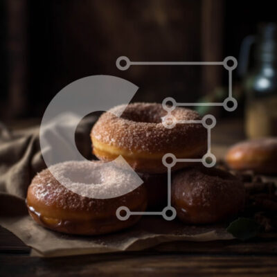 Intra Συλλεκτικό Ξύλινο Παζλ Plywood 4mm - Νόστιμα γλασαρισμένα ντόνατς με ζάχαρη άχνη σε ξύλινη επιφάνεια Σε Ξύλινο Κουτί - Διαστάσεις: 10x10 cm – 25 κομμάτια - Image 1