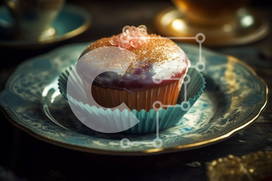 Intra Συλλεκτικό Ξύλινο Παζλ Plywood  4mm - Λαχταριστό cupcake με ροζ παγωμένο και πασπαλίζει σε μπλε και χρυσό πιάτο Σε Ξύλινο Κουτί - Διαστάσεις: 10x10 cm – 25 κομμάτια