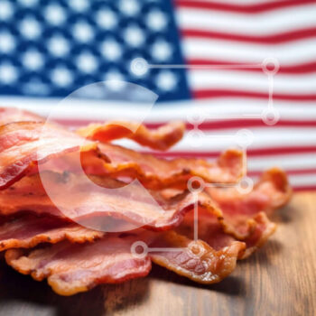 Intra Συλλεκτικό Ξύλινο Παζλ Plywood  4mm - Φρέσκο ​​μπέικον σε ξύλινο τραπέζι με φόντο αμερικανικής σημαίας Σε Ξύλινο Κουτί - Διαστάσεις: 10x10 cm – 25 κομμάτια - Image 1