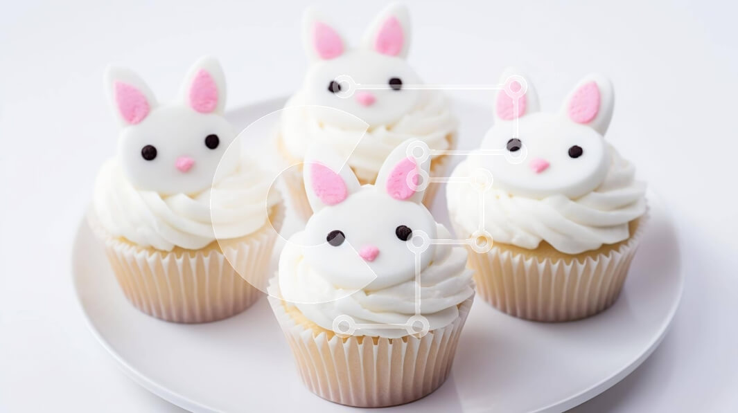 Intra Συλλεκτικό Ξύλινο Παζλ Plywood  4mm - Bunny Face Cupcakes σε λευκό πιάτο Σε Ξύλινο Κουτί - Διαστάσεις: 10x10 cm – 25 κομμάτια