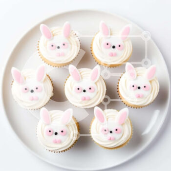 Intra Συλλεκτικό Ξύλινο Παζλ Plywood  4mm - Cupcakes με λαγουδάκι με θέμα το Πάσχα σε λευκό πιάτο Σε Ξύλινο Κουτί - Διαστάσεις: 10x10 cm – 25 κομμάτια - Image 1