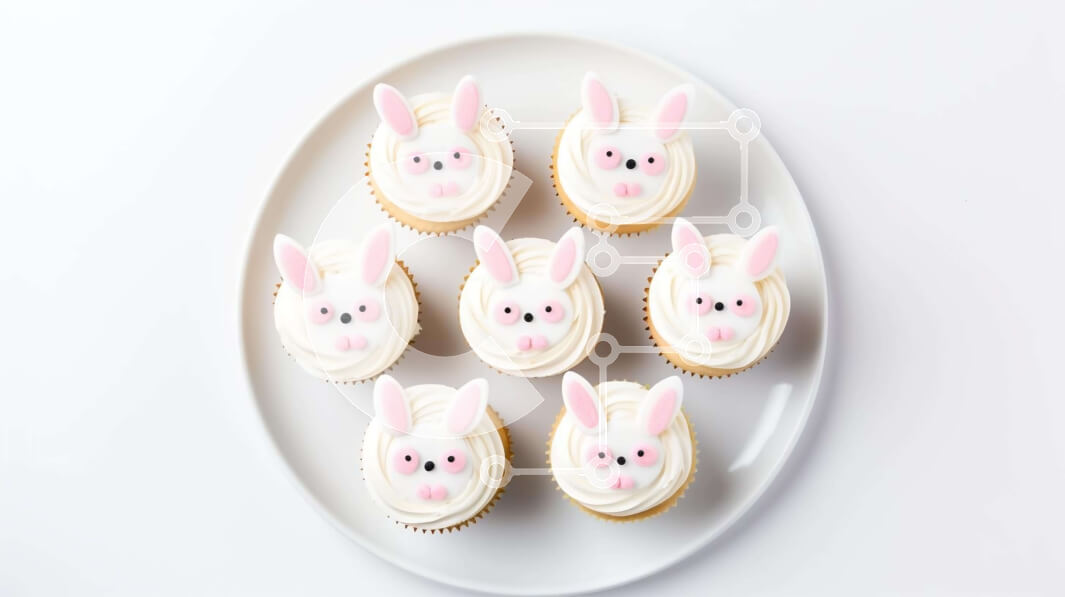 Intra Συλλεκτικό Ξύλινο Παζλ Plywood  4mm - Cupcakes με λαγουδάκι με θέμα το Πάσχα σε λευκό πιάτο Σε Ξύλινο Κουτί - Διαστάσεις: 10x10 cm – 25 κομμάτια