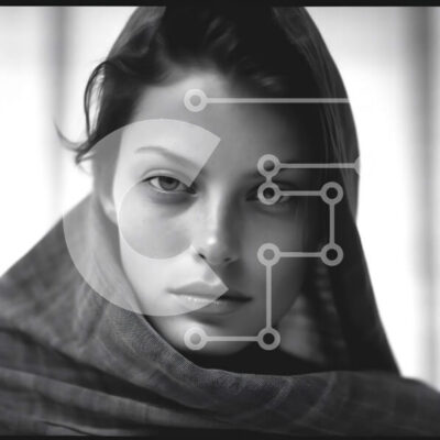 Intra Συλλεκτικό Ξύλινο Παζλ Plywood  4mm - Κομψή γυναίκα με μαύρο κασκόλ και αλογοουρά Σε Ξύλινο Κουτί - Διαστάσεις: 10x10 cm – 25 κομμάτια - Image 1