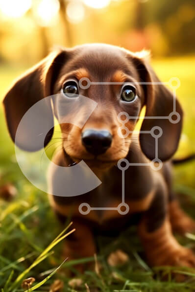 Intra Συλλεκτικό Ξύλινο Παζλ Plywood  4mm - Χαριτωμένη εικόνα σκύλου dachshund που κάθεται στο γρασίδι Σε Ξύλινο Κουτί - Διαστάσεις: 10x10 cm – 25 κομμάτια