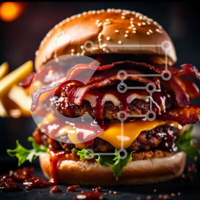 Intra Συλλεκτικό Ξύλινο Παζλ Plywood  4mm - Νόστιμο Cheeseburger Bacon με σάλτσα BBQ - Φωτογραφία Αρχείου Σε Ξύλινο Κουτί - Διαστάσεις: 10x10 cm – 25 κομμάτια - Image 1