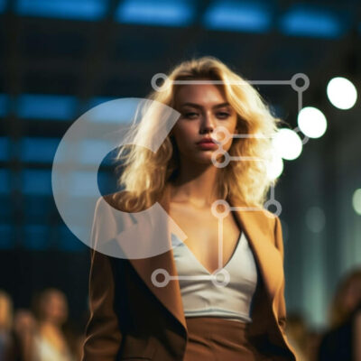 Intra Συλλεκτικό Ξύλινο Παζλ Plywood 4mm - Μοντέλο μόδας με μαύρισμα στολή και λευκή μπλούζα που περπατά στην πασαρέλα Σε Ξύλινο Κουτί - Διαστάσεις: 10x10 cm – 25 κομμάτια - Image 1