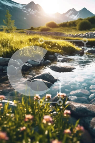 Intra Συλλεκτικό Ξύλινο Παζλ Plywood  4mm - Όμορφη εικόνα ενός ορεινού ρεύματος με χιονισμένα βουνά στο φόντο Σε Ξύλινο Κουτί - Διαστάσεις: 10x10 cm – 25 κομμάτια