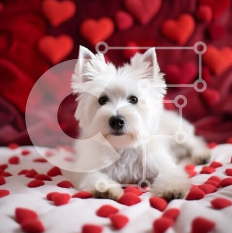 Intra Συλλεκτικό Ξύλινο Παζλ Plywood  4mm - Λευκός σκύλος σε κρεβάτι σε σχήμα καρδιάς Σε Ξύλινο Κουτί - Διαστάσεις: 10x10 cm – 25 κομμάτια - Image 1