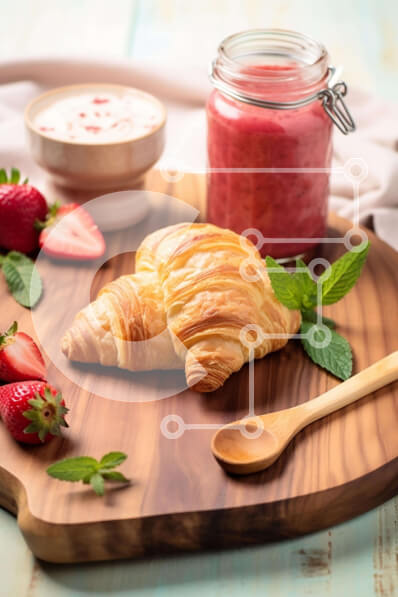 Intra Συλλεκτικό Ξύλινο Παζλ Plywood  4mm - Σάντουιτς κρουασάν με φράουλες και γιαούρτι Σε Ξύλινο Κουτί - Διαστάσεις: 10x10 cm – 25 κομμάτια