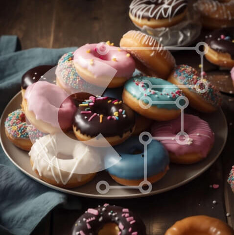 Intra Συλλεκτικό Ξύλινο Παζλ Plywood 4mm - Νόστιμα ντόνατς με πολύχρωμα πασπαλίσματα σε ξύλινο τραπέζι Σε Ξύλινο Κουτί - Διαστάσεις: 10x10 cm – 25 κομμάτια - Image 1