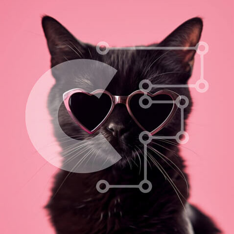Intra Συλλεκτικό Ξύλινο Παζλ Plywood  4mm - Cool Black Cat με γυαλιά ηλίου σε σχήμα καρδιάς Σε Ξύλινο Κουτί - Διαστάσεις: 10x10 cm – 25 κομμάτια - Image 1