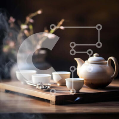 Intra Συλλεκτικό Ξύλινο Παζλ Plywood  4mm - Τσαγιέρα με φλιτζάνια και κουτάλια σε ξύλινο δίσκο Σε Ξύλινο Κουτί - Διαστάσεις: 10x10 cm – 25 κομμάτια - Image 1