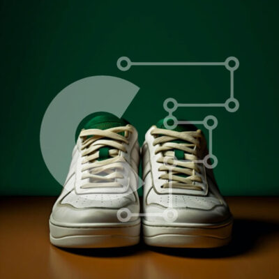 Intra Συλλεκτικό Ξύλινο Παζλ Plywood  4mm - Κομψά λευκά αθλητικά παπούτσια με πράσινα κορδόνια σε ξύλινη επιφάνεια Σε Ξύλινο Κουτί - Διαστάσεις: 10x10 cm – 25 κομμάτια - Image 1