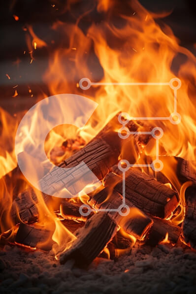 Intra Συλλεκτικό Ξύλινο Παζλ Plywood  4mm - Κοντινή όψη μιας αναμμένης φωτιάς με φλόγες και κάρβουνα Σε Ξύλινο Κουτί - Διαστάσεις: 10x10 cm – 25 κομμάτια