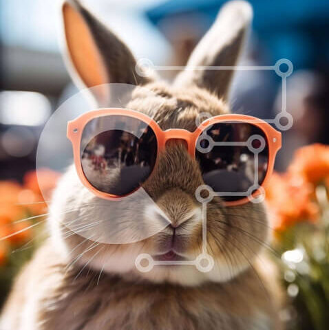 Intra Συλλεκτικό Ξύλινο Παζλ Plywood  4mm - Χαλαρό καφέ κουνελάκι με γυαλιά ηλίου και λουλούδια Σε Ξύλινο Κουτί - Διαστάσεις: 10x10 cm – 25 κομμάτια - Image 1