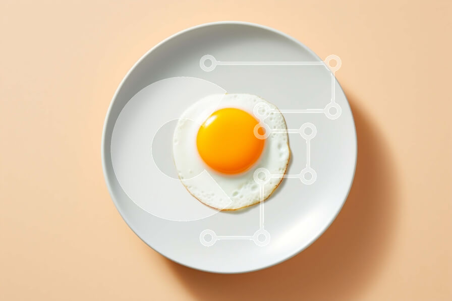 Intra Συλλεκτικό Ξύλινο Παζλ Plywood  4mm - Τηγανητό αυγό σε λευκό πιάτο με γαρνιτούρες Σε Ξύλινο Κουτί - Διαστάσεις: 10x10 cm – 25 κομμάτια