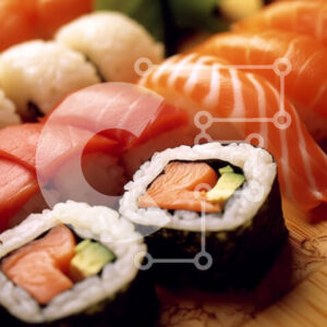 Intra Συλλεκτικό Ξύλινο Παζλ Plywood  4mm - Πιάτο σούσι με ψάρια και λαχανικά - Φωτογραφία Αρχείου Σε Ξύλινο Κουτί - Διαστάσεις: 10x10 cm – 25 κομμάτια