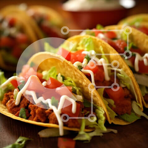 Intra Συλλεκτικό Ξύλινο Παζλ Plywood 4mm - Νόστιμα Tacos με κρέας, μαρούλι και τυρί σε ένα ξύλινο τραπέζι Σε Ξύλινο Κουτί - Διαστάσεις: 10x10 cm – 25 κομμάτια - Image 1