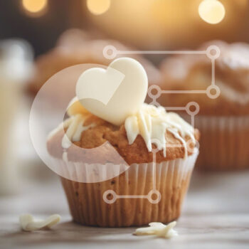 Intra Συλλεκτικό Ξύλινο Παζλ Plywood  4mm - Cupcake σε σχήμα καρδιάς με λευκό πάγωμα σε ξύλινη επιφάνεια Σε Ξύλινο Κουτί - Διαστάσεις: 10x10 cm – 25 κομμάτια - Image 1