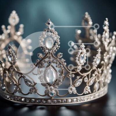 Intra Συλλεκτικό Ξύλινο Παζλ Plywood  4mm - Περίπλοκο ασημένιο στέμμα με πολύτιμους λίθους σε σκούρο φόντο Σε Ξύλινο Κουτί - Διαστάσεις: 10x10 cm – 25 κομμάτια - Image 1