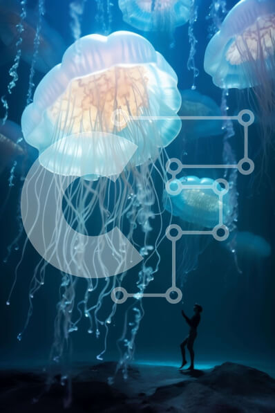 Intra Συλλεκτικό Ξύλινο Παζλ Plywood  4mm - Μέδουσες σε υποβρύχια δεξαμενή με πρόσωπο Σε Ξύλινο Κουτί - Διαστάσεις: 10x10 cm – 25 κομμάτια