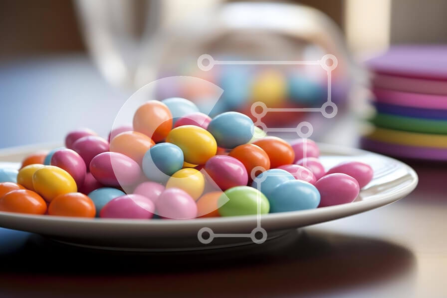 Intra Συλλεκτικό Ξύλινο Παζλ Plywood  4mm - Πολύχρωμα καλάμια καραμελών σε ένα άσπρο πιάτο με μπουκάλι κρασιού Σε Ξύλινο Κουτί - Διαστάσεις: 10x10 cm – 25 κομμάτια