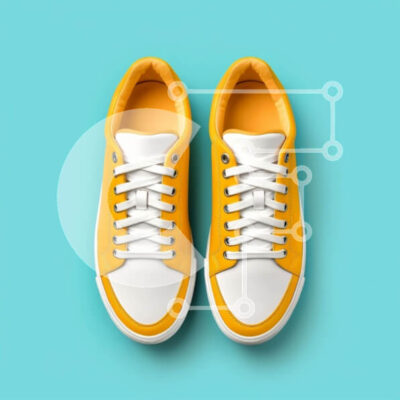 Intra Συλλεκτικό Ξύλινο Παζλ Plywood  4mm - Κομψά κίτρινα και λευκά αθλητικά παπούτσια σε μπλε φόντο Σε Ξύλινο Κουτί - Διαστάσεις: 10x10 cm – 25 κομμάτια - Image 1