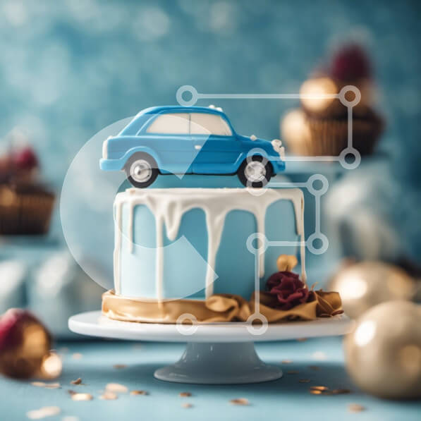 Intra Συλλεκτικό Ξύλινο Παζλ Plywood  4mm - Μπλε κέικ αυτοκινήτου με γλάσο και cupcakes Σε Ξύλινο Κουτί - Διαστάσεις: 10x10 cm – 25 κομμάτια