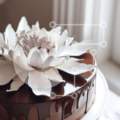 Intra Συλλεκτικό Ξύλινο Παζλ Plywood  4mm - Κέικ σοκολάτας με λευκά και καφέ λουλούδια Σε Ξύλινο Κουτί - Διαστάσεις: 10x10 cm – 25 κομμάτια - Image 1