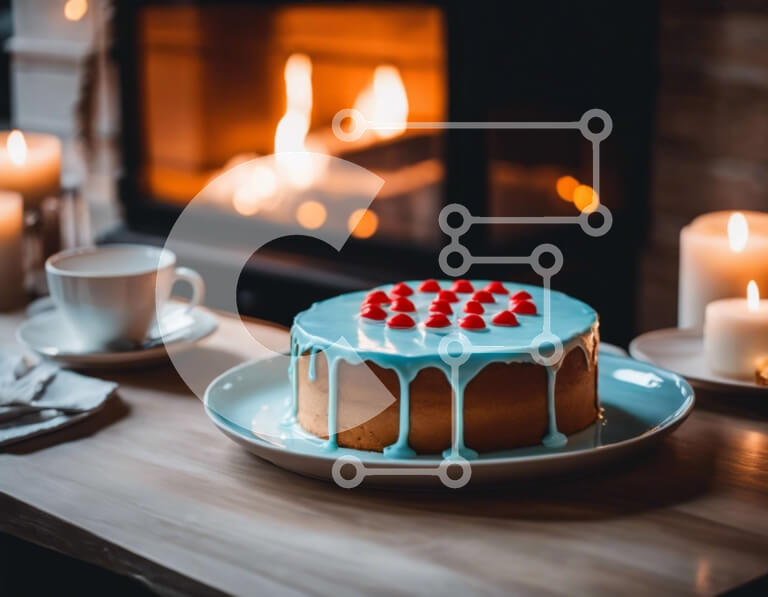 Intra Συλλεκτικό Ξύλινο Παζλ Plywood  4mm - Νόστιμο μπλε παγωμένο κέικ με κεράσια σε ένα άνετο τραπέζι Σε Ξύλινο Κουτί - Διαστάσεις: 10x10 cm – 25 κομμάτια