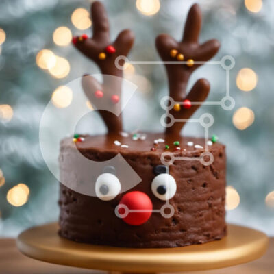 Intra Συλλεκτικό Ξύλινο Παζλ Plywood  4mm - Κέικ σοκολάτας με διακοσμητικά από τάρανδο Σε Ξύλινο Κουτί - Διαστάσεις: 10x10 cm – 25 κομμάτια - Image 1