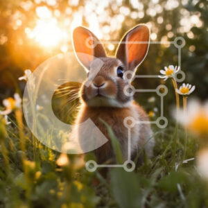 Intra Συλλεκτικό Ξύλινο Παζλ Plywood  4mm - Όμορφη εικόνα ενός κουνελιού σε ένα χωράφι με μαργαρίτες στο ηλιοβασίλεμα Σε Ξύλινο Κουτί - Διαστάσεις: 10x10 cm – 25 κομμάτια