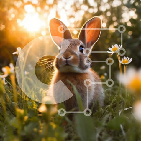 Intra Συλλεκτικό Ξύλινο Παζλ Plywood  4mm - Όμορφη εικόνα ενός κουνελιού σε ένα χωράφι με μαργαρίτες στο ηλιοβασίλεμα Σε Ξύλινο Κουτί - Διαστάσεις: 10x10 cm – 25 κομμάτια - Image 1