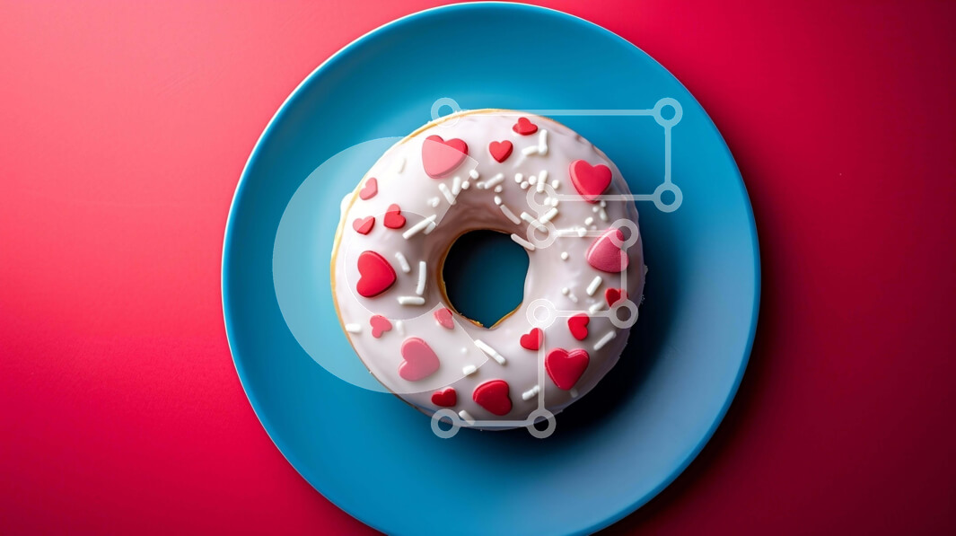 Intra Συλλεκτικό Ξύλινο Παζλ Plywood  4mm - Ντόνατ σε σχήμα καρδιάς με κόκκινες και λευκές καρδιές σε μπλε πιάτο Σε Ξύλινο Κουτί - Διαστάσεις: 10x10 cm – 25 κομμάτια